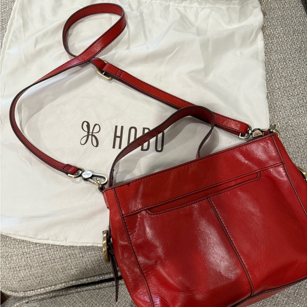 HOBO Red Leather Hobo Bag with Adjustable Strap